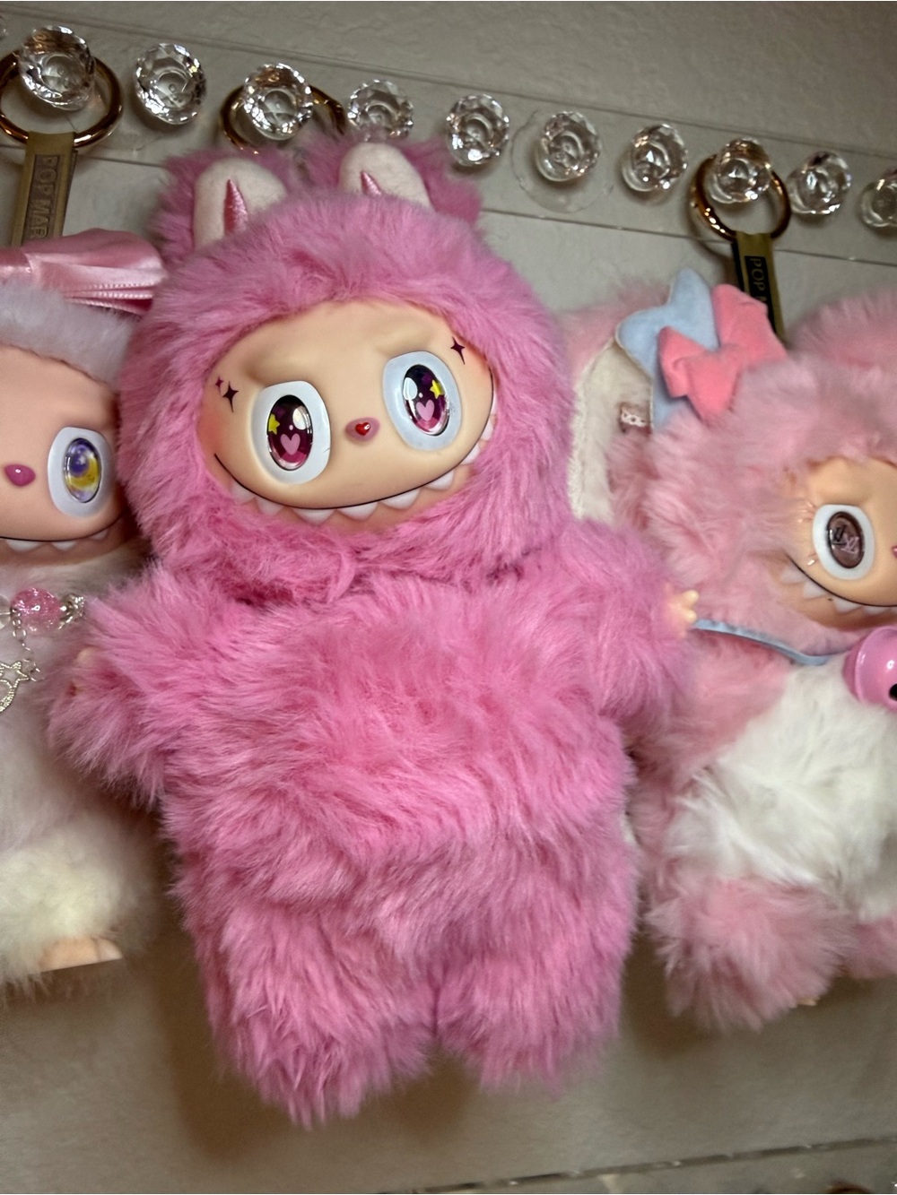 Pink Custom Labubu with Heart Eyes Monster Plush Keychain/Charm - Picture 2 of 6